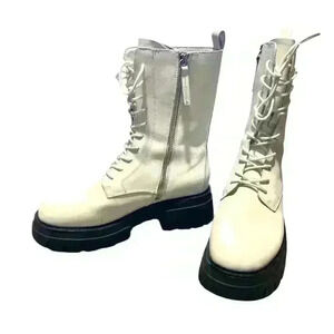 ASH LIAM Woman White Combat Boot. Lace & Zip. Leather 39